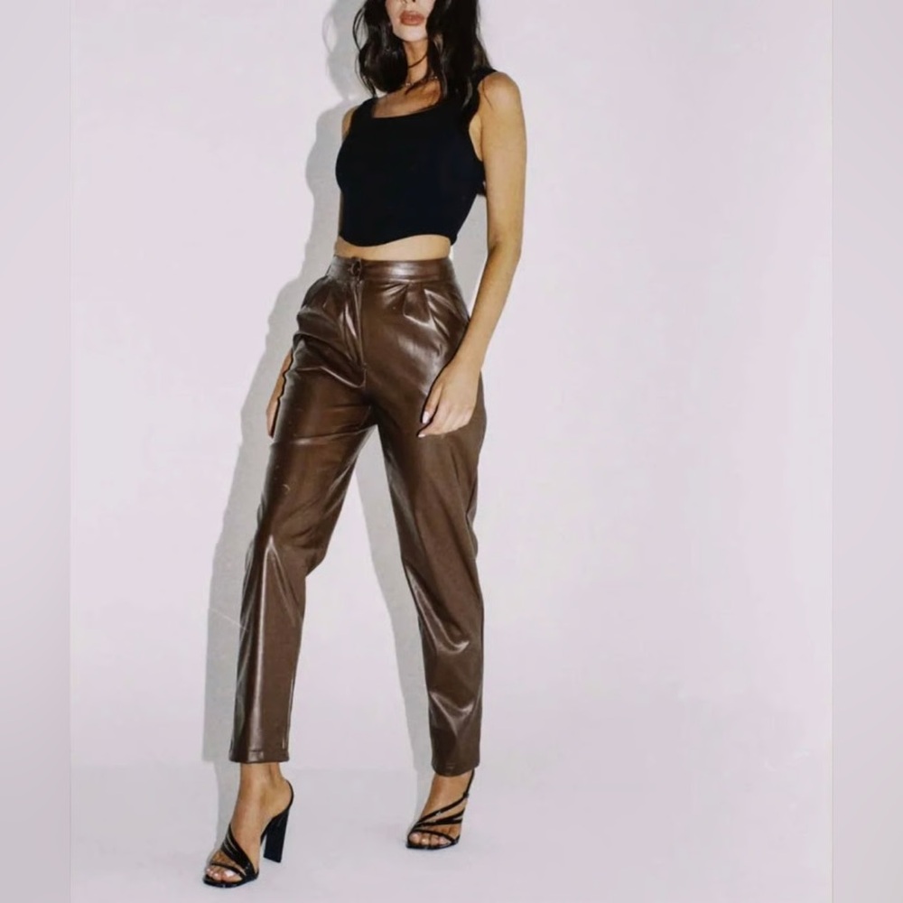 Princess Polly Love Club Brown Faux Leather Pants